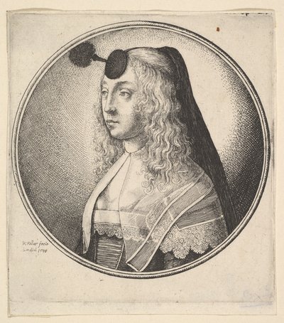 Nainen houpette otsassa kääntyi vasemmalle, 1643. tekijältä Wenceslaus Hollar