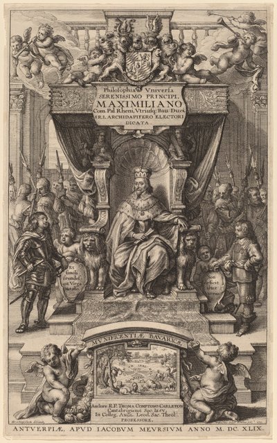 "Universumin filosofia" otsikkosivu tekijältä Wenceslaus Hollar after Abraham van Diepenbeeck
