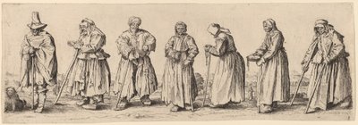 Miehet ja naiset kerjäläiset tekijältä Wenceslaus Hollar after Jacques Callot