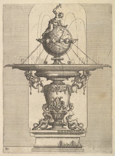 Suunnittelu suihkulähteelle, levy 80 Dietterlinin Arkkitehtuurista, 1598. tekijältä Wendel Dietterlin the Elder