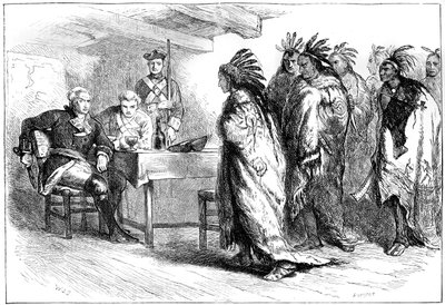 Pontiacin ja intiaanien vierailu majuri Gladwinin luona, 1763 c1880. tekijältä Whymper