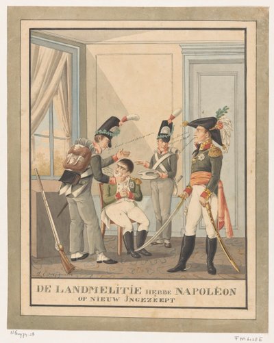 Napoleon on ajeltu Landmeliitit ovat saippuoineet Napoleonin taas (otsikko esineessä) tekijältä Wijnand Esser