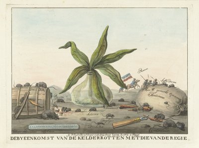 Sarjakuva Ranskan tullista, 1813-1814 Kellarin tapaaminen mätä johtajan kanssa (otsikko esineellä) tekijältä Wijnand Esser