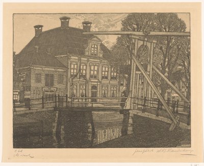 Aris-silta ja ulkosatama Edamissa The Mansion (alkuperäinen nimi) tekijältä Wijnand Otto Jan Nieuwenkamp (signed by artist)