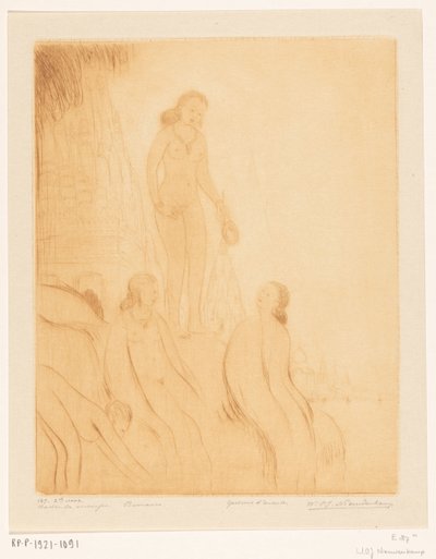Tytöt kylpevät Gangesin rannalla Benaresissa Kylpevät tytöt (alkuperäinen nimi) tekijältä Wijnand Otto Jan Nieuwenkamp (signed by artist)