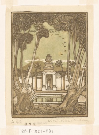 Hautausmaa Jogyakartassa Javalla Pyhä hautausmaa, Java (alkuperäinen nimi) tekijältä Wijnand Otto Jan Nieuwenkamp (signed by artist)