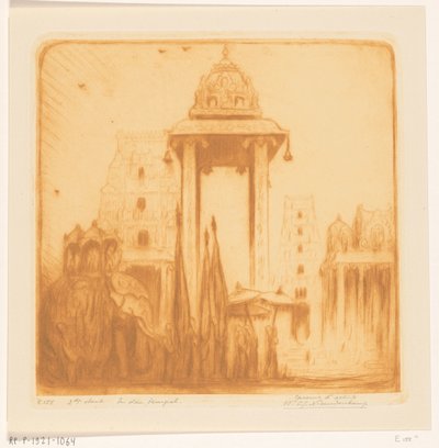 Temppelin sisäpiha Brittiläisessä Intiassa Temppelissä (alkuperäinen nimi) tekijältä Wijnand Otto Jan Nieuwenkamp (signed by artist)