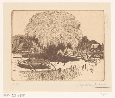 Näkymä Loloan Baratista Balilla Kalastajakylä (alkuperäinen nimi) tekijältä Wijnand Otto Jan Nieuwenkamp (signed by artist)