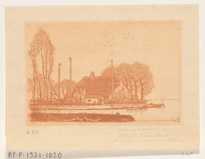 Talo veden päällä Oude Weteringissä De Oude Wetering (alkuperäinen nimi) tekijältä Wijnand Otto Jan Nieuwenkamp (signed by artist)