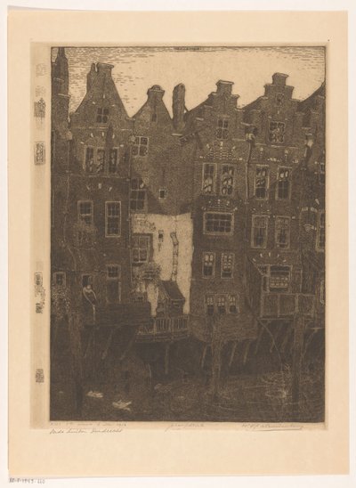 Talot Voorstraathavenissa Dordrechtissa Kanava, Dordrecht (alkuperäinen nimi) Vanhat talot, Dordrecht (otsikko esineessä) tekijältä Wijnand Otto Jan Nieuwenkamp (signed by artist)