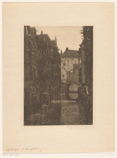 Taloja Voorstraatshavenilla Dordrechtissa Dordrechtin kanava (alkuperäinen nimi) Dordrecht, kuusi etsausta W.O.J. Nieuwenkamp ja J.M. Degrees of Roggen (alkuperäinen sarjan nimi) tekijältä Wijnand Otto Jan Nieuwenkamp (signed by artist)