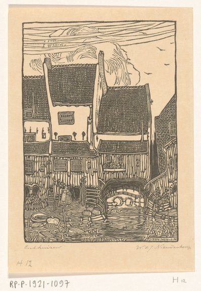 Talot Enkhuizenin satamassa Vanhat talot, Enkhuizen (alkuperäinen nimi) tekijältä Wijnand Otto Jan Nieuwenkamp (signed by artist)