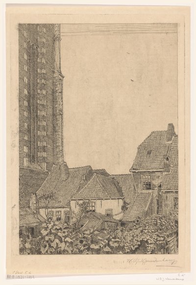 Talot Onze-Lieve-Vrouwetorenissa Amersfoortissa Tornin juurella (alkuperäinen nimi) tekijältä Wijnand Otto Jan Nieuwenkamp (signed by artist)