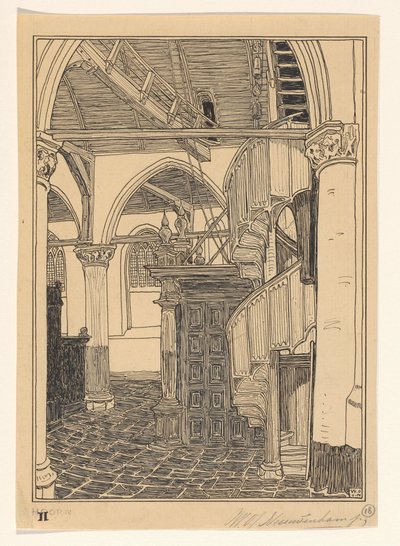 Noorderkerkin sisätilat Hoornissa tekijältä Wijnand Otto Jan Nieuwenkamp (signed by artist)