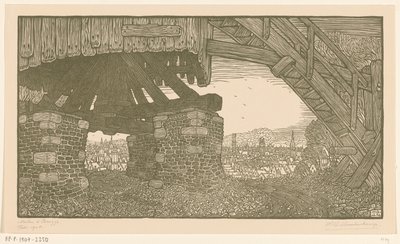 Jauhomyllyn pohjaosa Bruggessa Tuulimylly Bruggessa (alkuperäinen nimi) tekijältä Wijnand Otto Jan Nieuwenkamp (signed by artist)