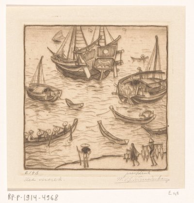 Laivat lahdella Lombokin itärannikolla The Departure, Lombok (alkuperäinen nimi) tekijältä Wijnand Otto Jan Nieuwenkamp (signed by artist)