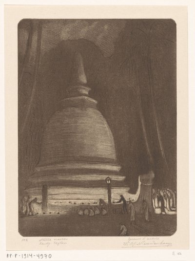 Stupa Kandyssa Sri Lankassa yöllä Silent Night, Kandij, Ceylon (alkuperäinen nimi) tekijältä Wijnand Otto Jan Nieuwenkamp (signed by artist)