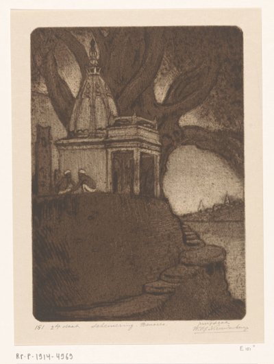 Temppeli Benaresissa yöllä Sunset, Benares (alkuperäinen nimi) tekijältä Wijnand Otto Jan Nieuwenkamp (signed by artist)
