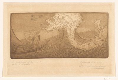 Kalastajat merellä ja kuolema Matkustaja ja kuolema (alkuperäinen nimi) Le Pecheur et la Mort (otsikko esineessä) tekijältä Wijnand Otto Jan Nieuwenkamp (signed by artist)