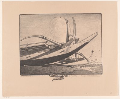 Siivekäs kanootti rannalla - Bali (alkuperäinen nimi esineessä) tekijältä Wijnand Otto Jan Nieuwenkamp (signed by artist)