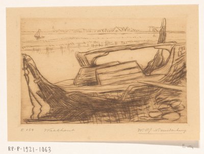 Botterin hylky Monnickendamin satamassa Hylky (alkuperäinen nimi) tekijältä Wijnand Otto Jan Nieuwenkamp (signed by artist)