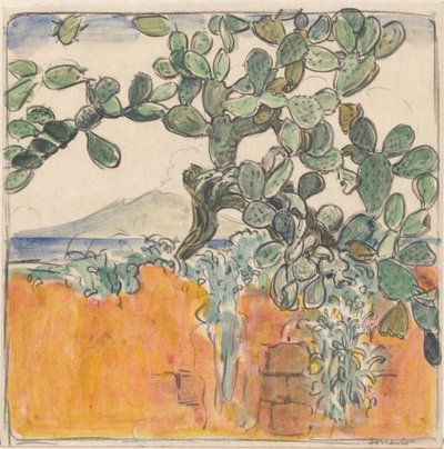 Näkymä Vesuvius-vuorelle kaktuksen kanssa Sorrentosta tekijältä Wijnand Otto Jan Nieuwenkamp