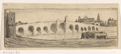 Romeinse brug Guadalquivirin yllä Cordobassa Brug te Cordova (alkuperäinen nimi) tekijältä Wijnand Otto Jan Nieuwenkamp