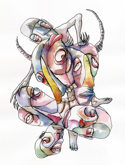 Surrealistiset, toisiinsa kietoutuneet kasvot tekijältä Wildemar Doomgriever