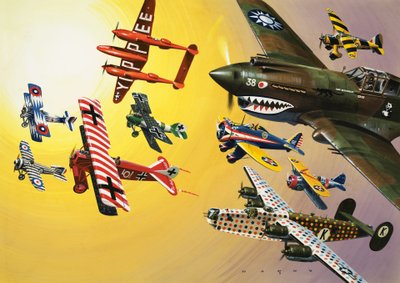 Värikkäillä merkinnöillä varustettujen lentokoneiden kooste tekijältä Wilf (20th century) Hardy