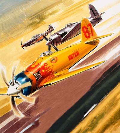 Kolme "hot rod" -kilpa-ajajaa taitolentokilpailuista tekijältä Wilf (20th century) Hardy