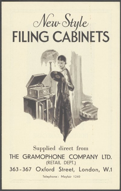 Gramophone Companyn arkistokaapit, 1920-luku tekijältä Wilfred Fryer, Curtis Advertising Agency