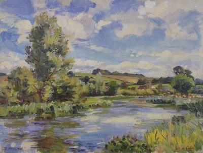 Aurinkoinen jokimaisema tekijältä Wilfred Gabriel de Glehn