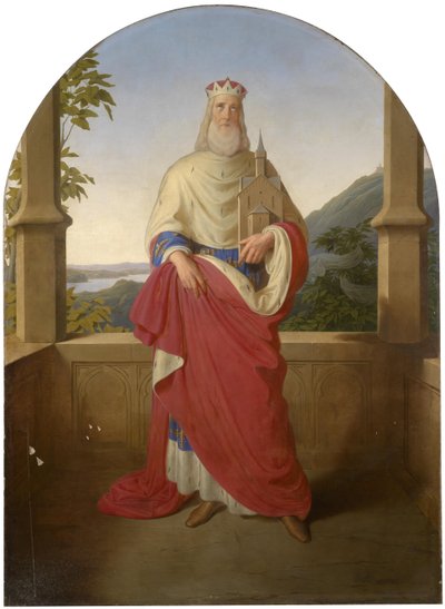 Bogdan Mandic, ou Frere Leopold dit Leopold de Castelnuovo - Saint Leopold devant le Danube et la montagne Leopoldsberg - Saint Leopold Tonava-näkymän edessä ja Leopoldsberg taustalla, kirjoittanut Rieder, Wilhelm August (1796-1880). Öljy kankaalle tekijältä Wilhelm August Rieder