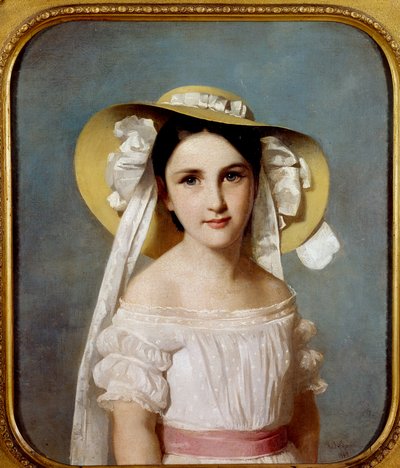 Muotokuva neiti Emily Leosta. Nuoren tytön muotokuva. Whilem Lehmannin (1819-1905) maalaus tekijältä Wilhelm Auguste Rudolf Lehmann