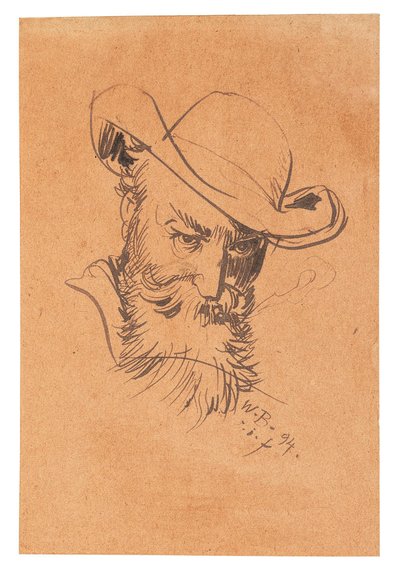 Omakuva hatun kanssa, 1894. tekijältä Wilhelm Busch