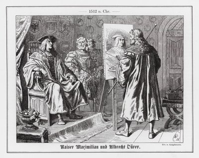 Albrecht Durer maalaamassa muotokuvaa Pyhän saksalais-roomalaisen keisarin Maximilian I:stä. tekijältä Wilhelm Camphausen