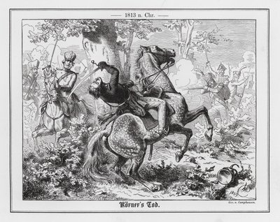 Saksalaisen runoilijan ja sotilaan Theodor Kernerin kuolema ranskalaisia vastaan Gadebuschissa tekijältä Wilhelm Camphausen