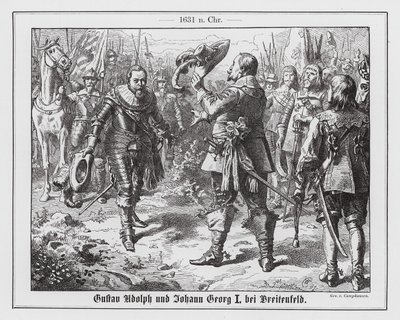 Ruotsin kuningas Kustaa Aadolf ja Saksin kruununvalitsija Johannes Yrjö I ennen Breitenfeldin ensimmäistä taistelua. tekijältä Wilhelm Camphausen