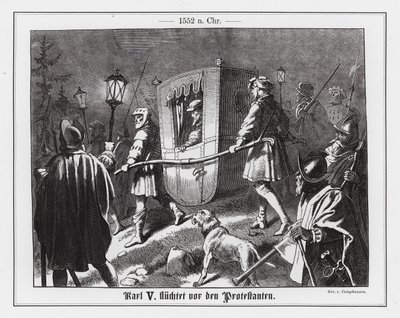 Pyhän Rooman keisari Kaarle V pakenee protestantteja. tekijältä Wilhelm Camphausen