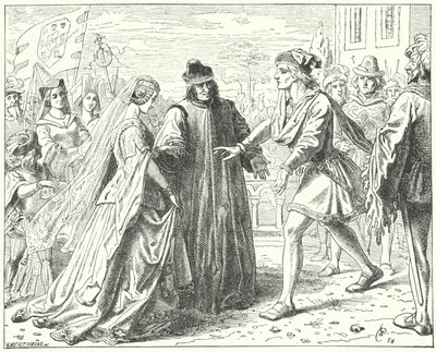 Pyhän Rooman keisari Fredrik III tapasi morsiamensa, Portugalin Eleanorin, Sienassa tekijältä Wilhelm Camphausen