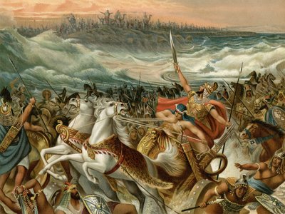 Israelilaiset pelastavat Punaisestamerestä (väri litho) tekijältä Wilhelm Ebbinghaus