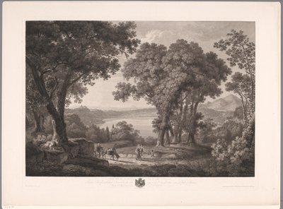 Näkymä Albano-järvelle Rooman lähellä Der See von Albano dei Rom (otsikko esineessä) tekijältä Wilhelm Friedrich Gmelin