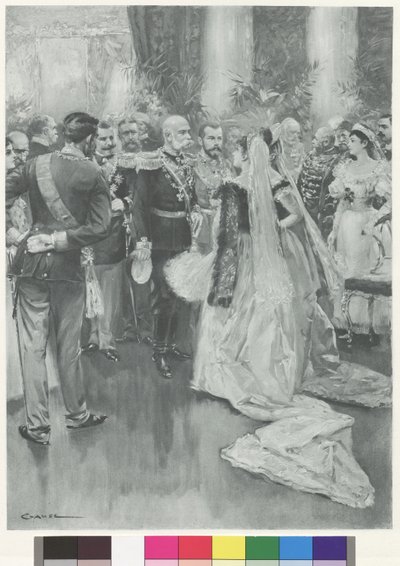 Keisari Franz Joseph I ja tsaari Nikolaus II Pietarissa suuren juhlaillallisen jälkeen. tekijältä Wilhelm Gause