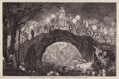 Taiteilija Peter von Corneliusta juhliva festivaali Malkastenparkissa, Düsseldorfissa, Saksassa (kaiverrus) tekijältä Wilhelm Gause