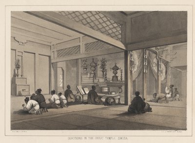 Hartaudet Suuressa temppelissä, Simoda, 1855 tekijältä Wilhelm Joseph Heine