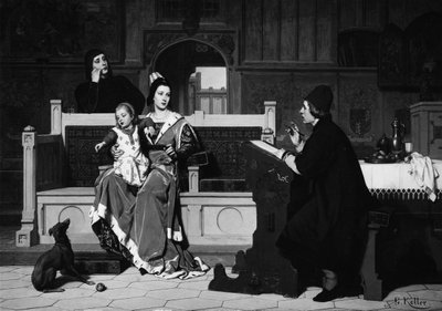 Hugo van der Goes maalaa Burgundin Marian muotokuvan. tekijältä Wilhelm Koller