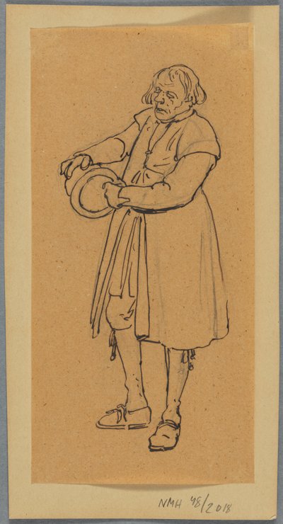Ein Mann mit einem Hut in den Händen, Studie für Kirchgänger, die in Leksand ankommen tekijältä Wilhelm Marstrand