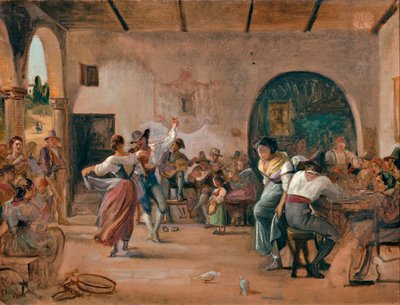 Tanssi Osteriassa, noin 1860 (öljy kortille). tekijältä Wilhelm Marstrand