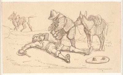 Don Quijote makaa haavoittuneena ja Sancho auttaa häntä tekijältä Wilhelm Marstrand