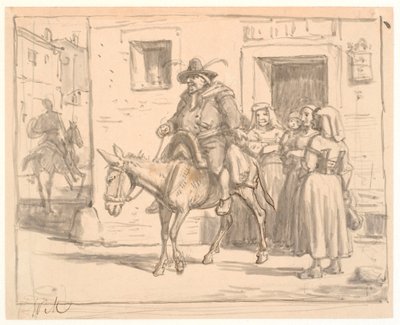 Don Quijote ja Sancho Panza lähtevät tavernasta tekijältä Wilhelm Marstrand